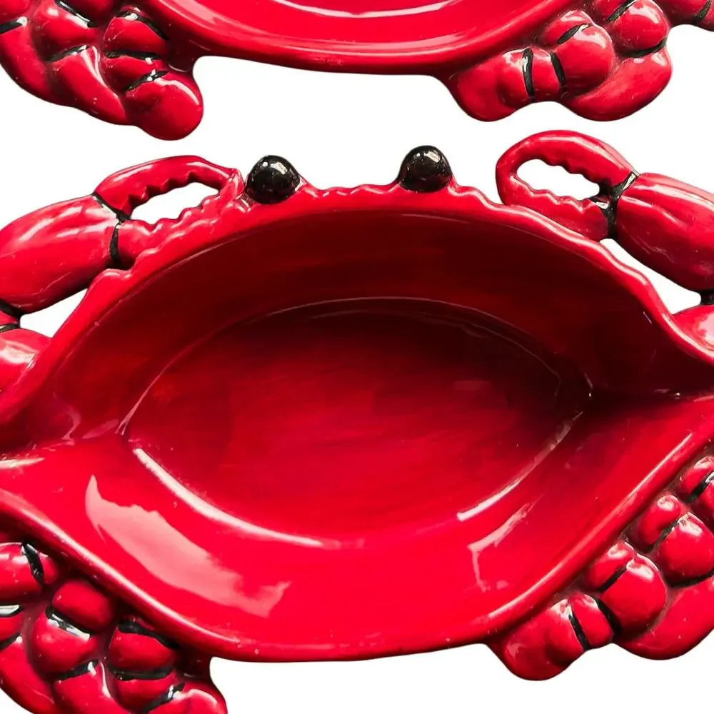 Crab Seafood Red Ceramic Serving Dish 9
